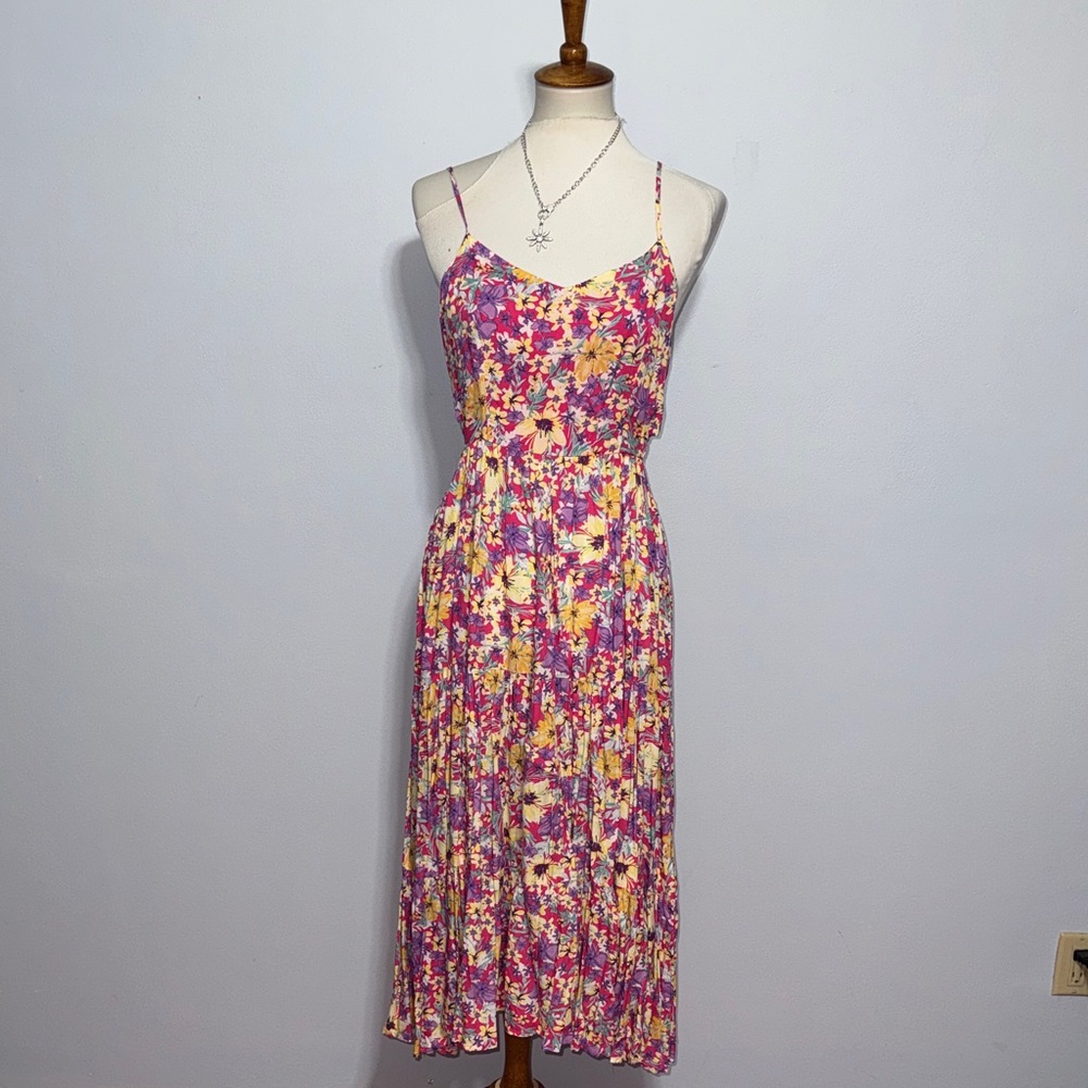 Floral Spaghetti-Strap Maxi Dress in Pink & Yellow